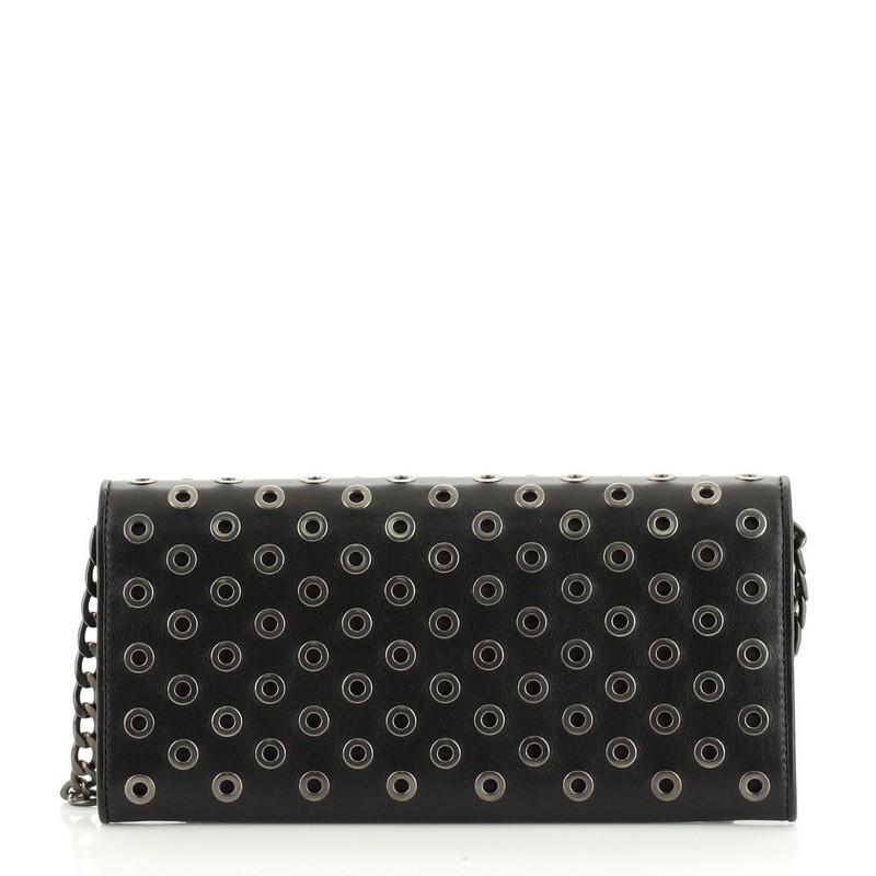 Black Prada Wallet on Chain Grommet Embellished Leather