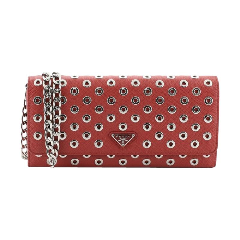 Prada Wallet On Chain Grommet Embellished Leather 