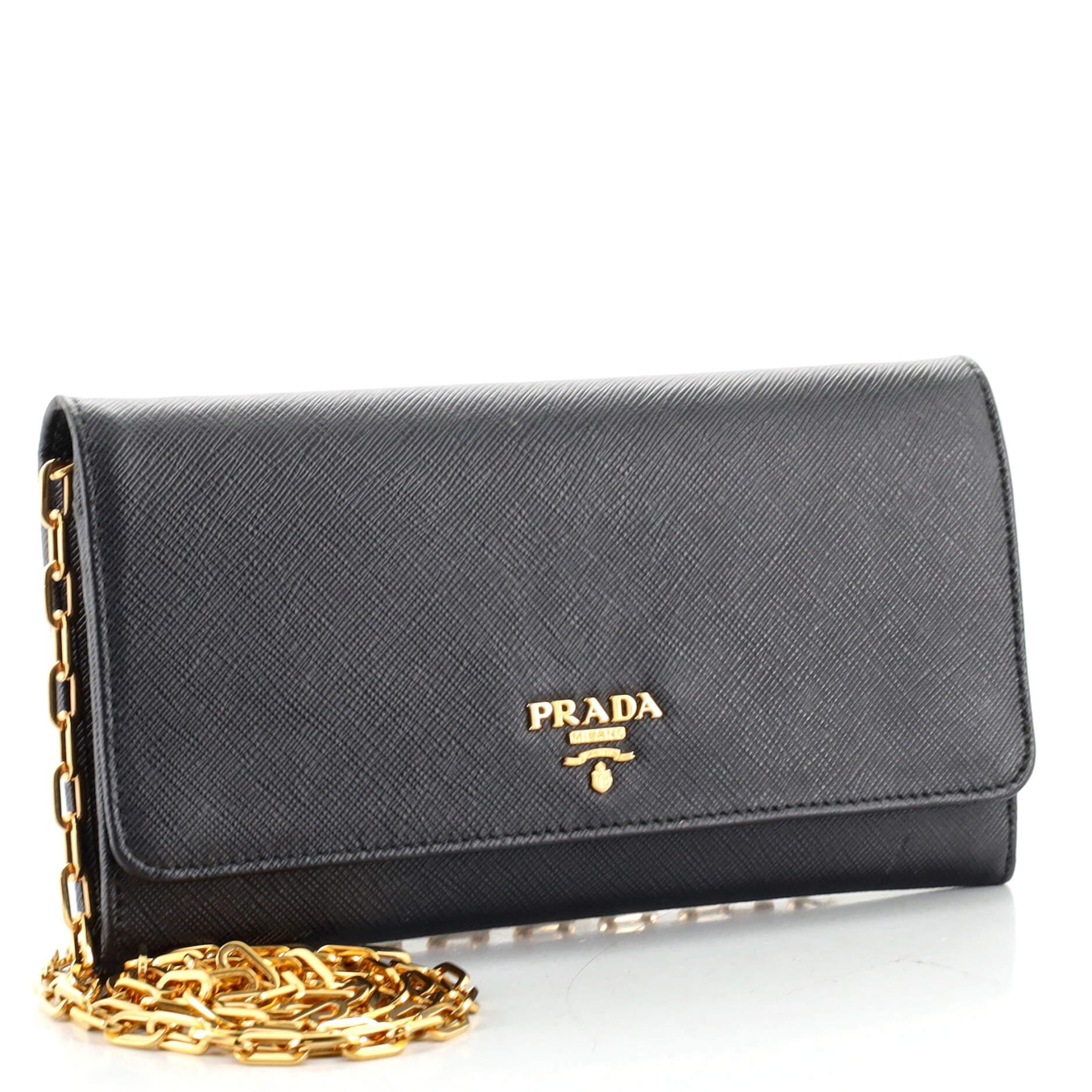 Prada black quilted chain wallet bag sale