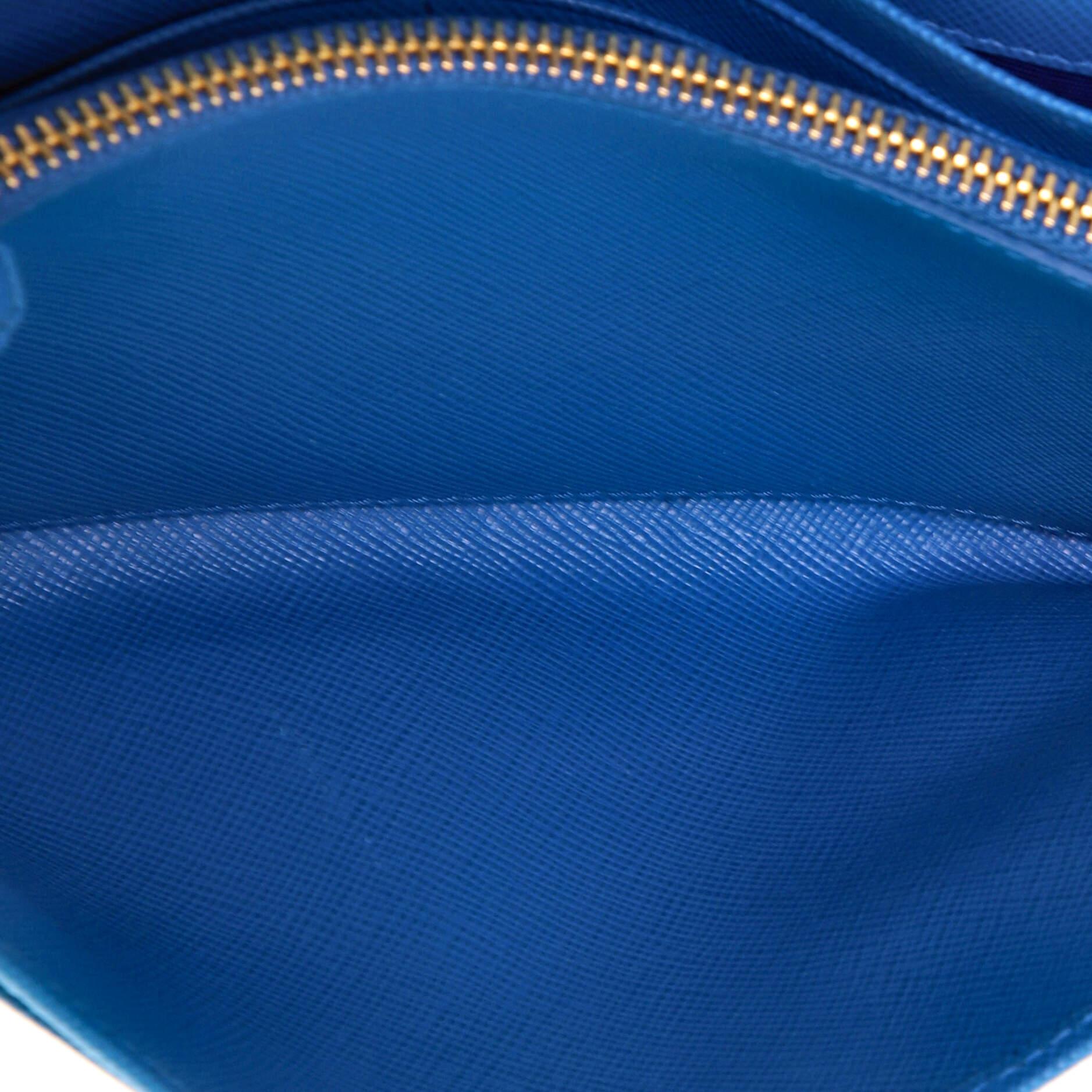 Blue Prada Wallet on Chain Saffiano Leather