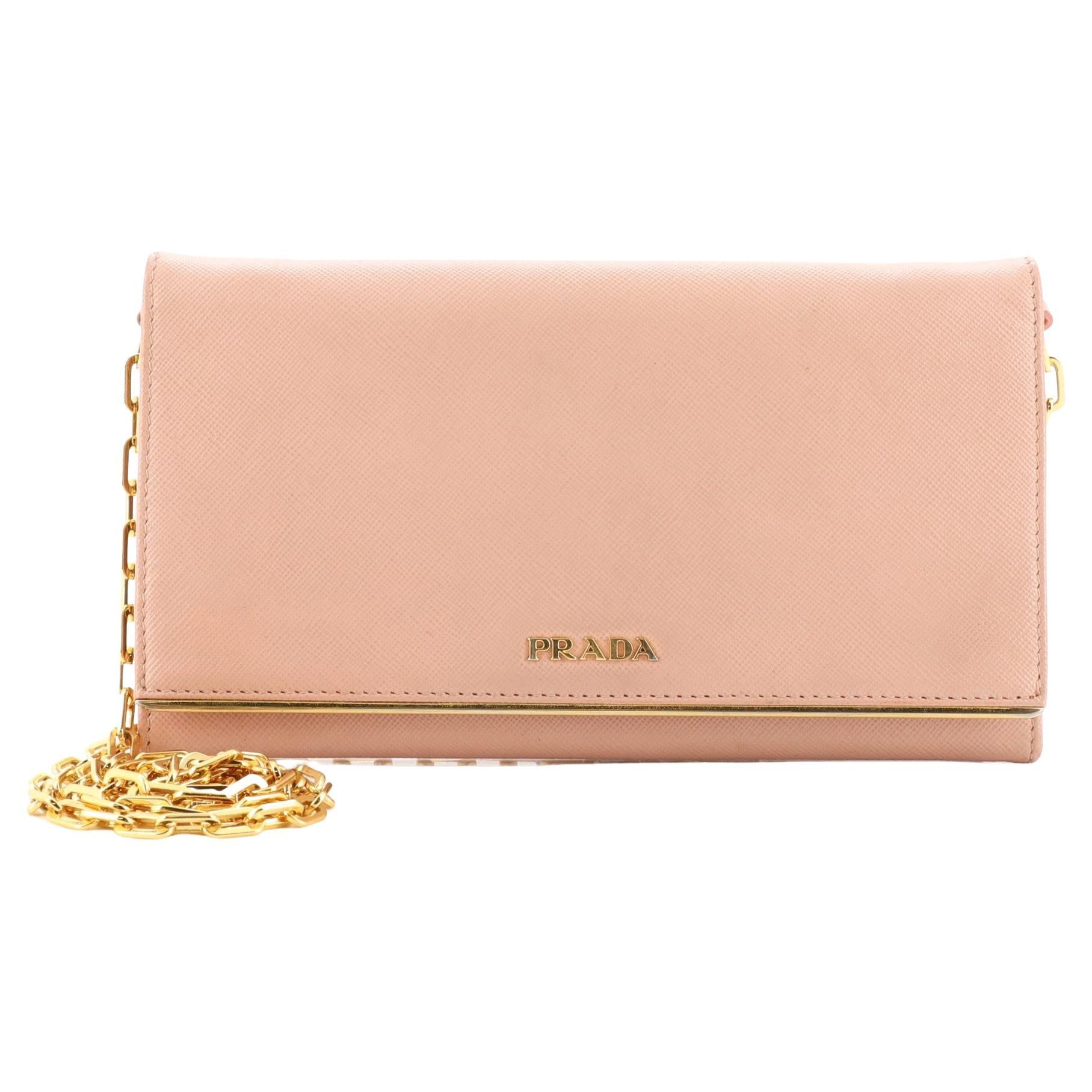 Prada Wallet on Chain Saffiano Leather with Metal Detail