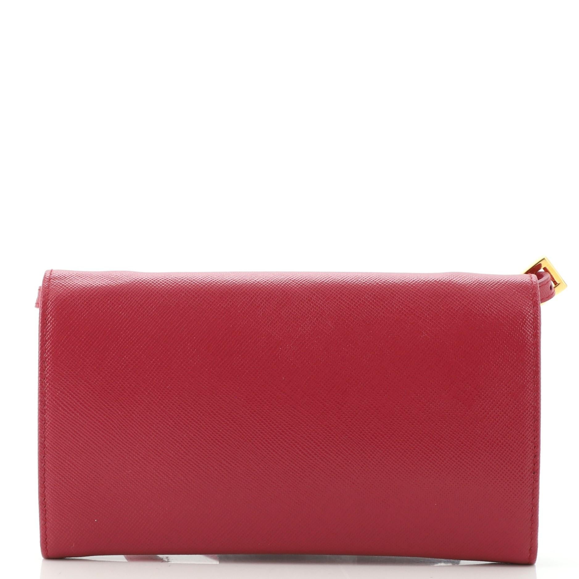Red Prada Wallet on Strap Vernice Saffiano Leather Small