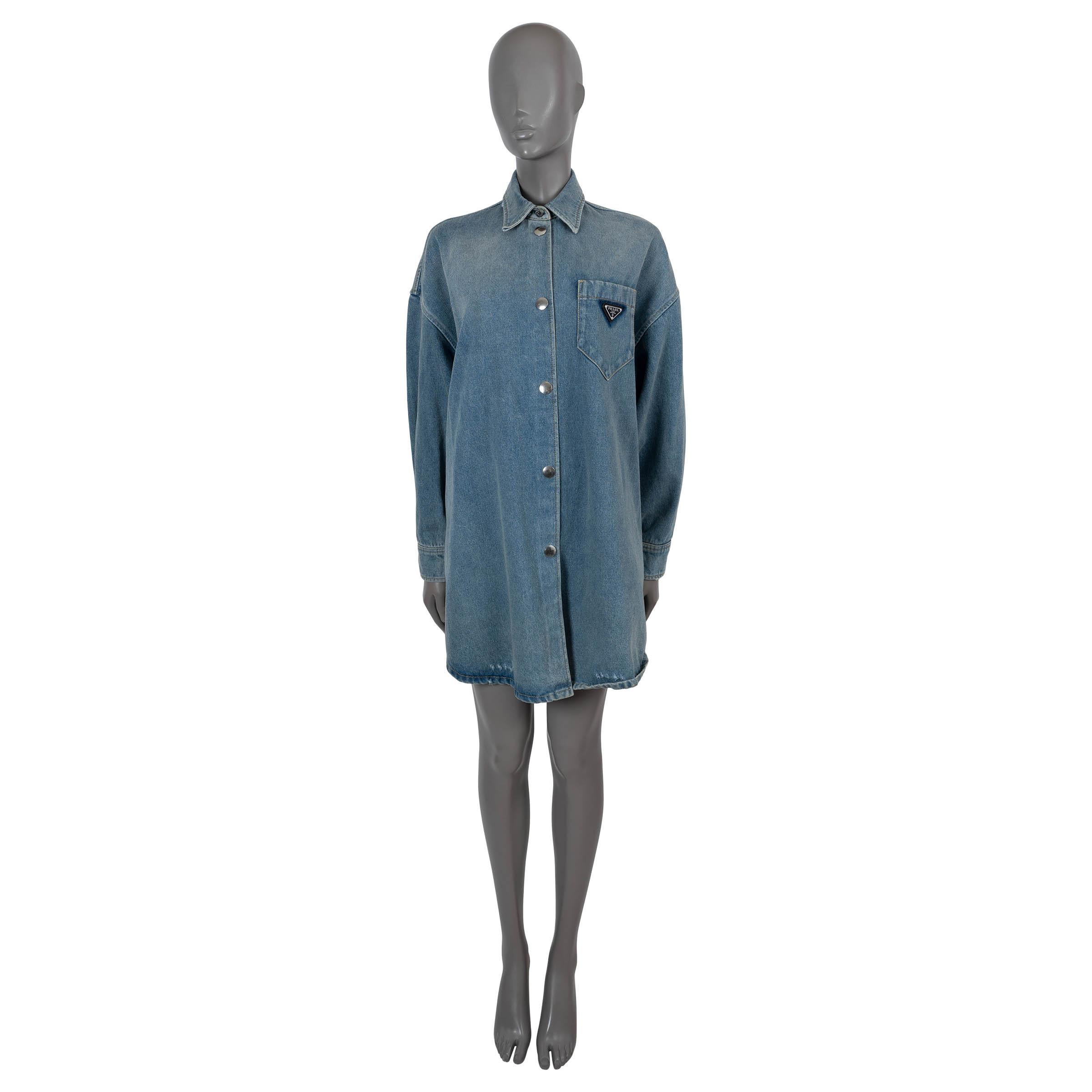 Women's PRADA washed blue cotton 2023 DENIM OVERSIZED SHIRT Dress 38 XS