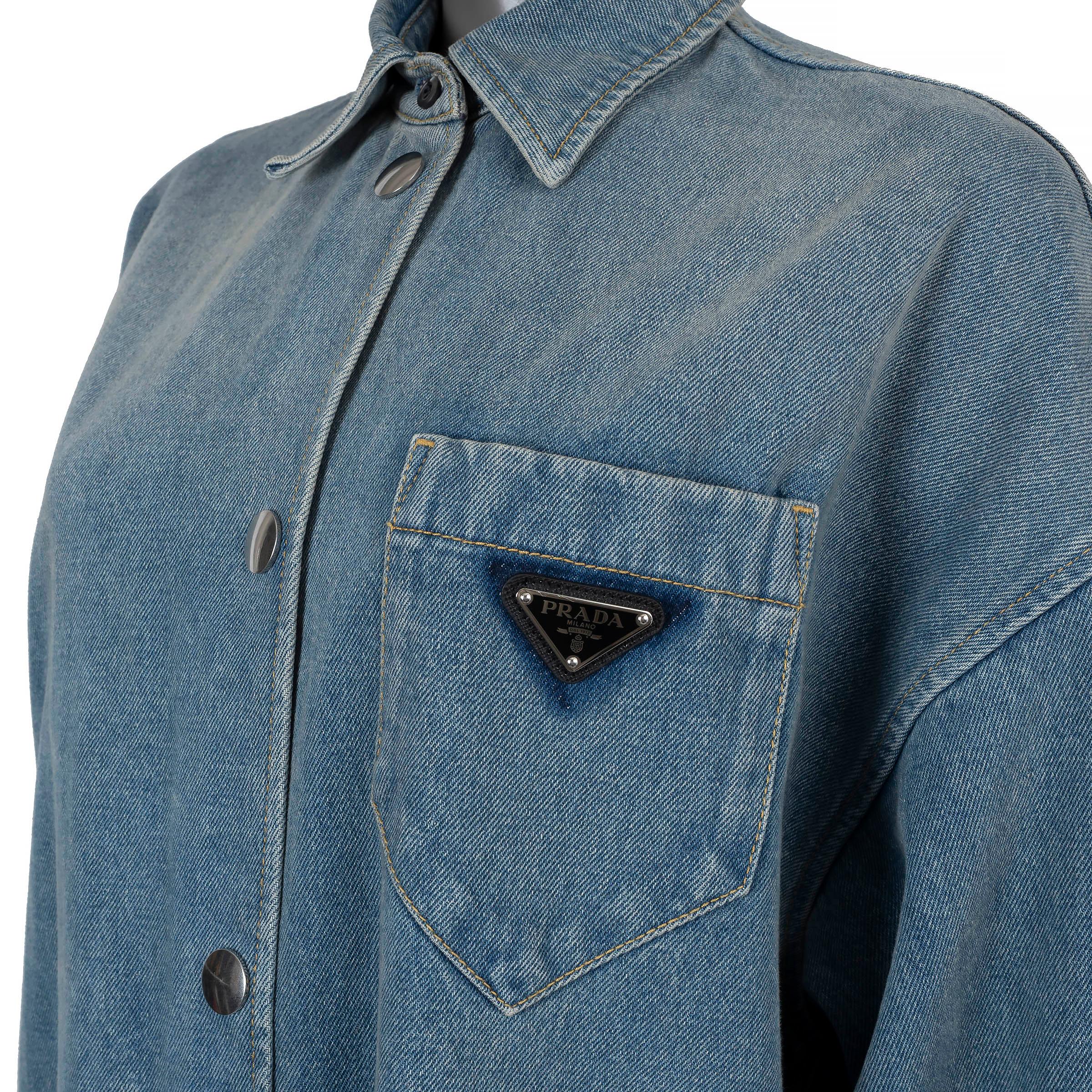 PRADA washed blue cotton 2023 DENIM OVERSIZED SHIRT Dress 38 XS 1