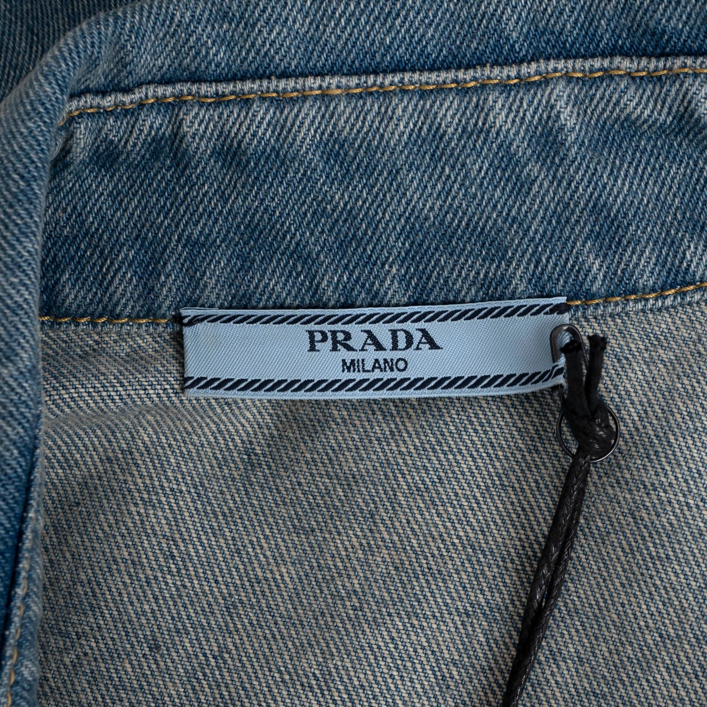 PRADA washed blue cotton 2023 DENIM OVERSIZED SHIRT Dress 38 XS 2