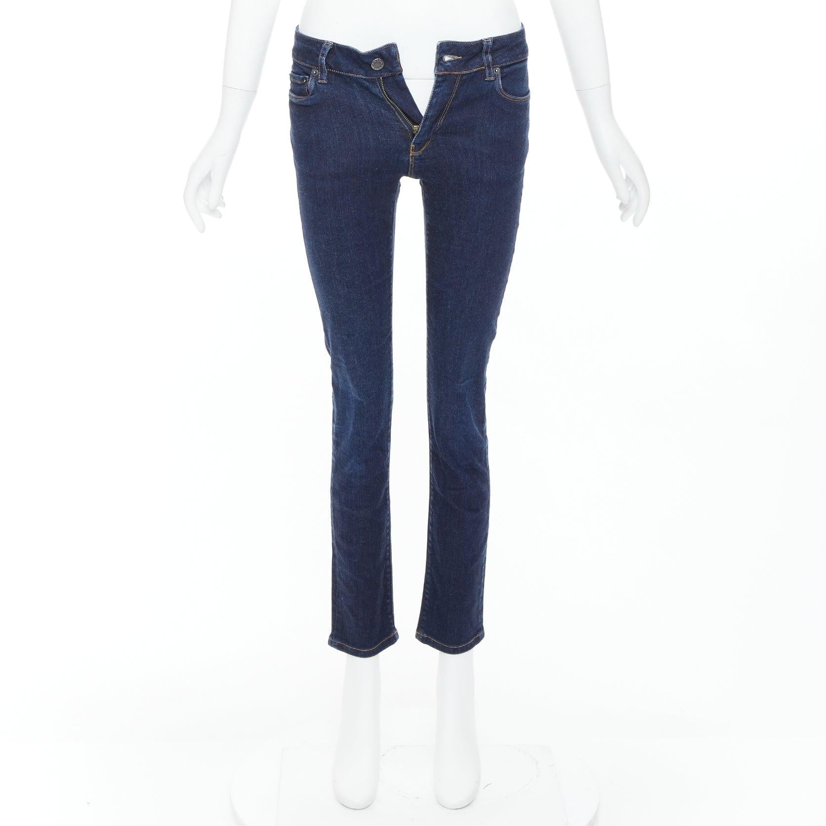 PRADA washed dark blue contour fit cropped skinny jeans XS For Sale 4