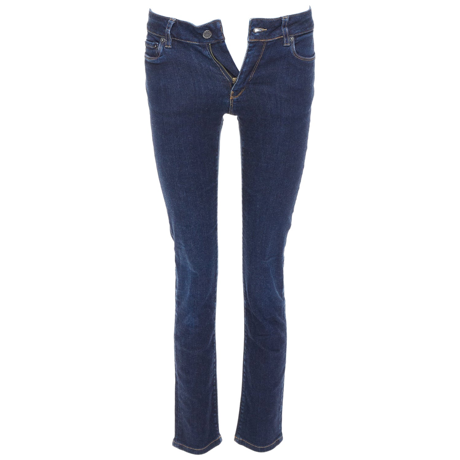 Pre-owned Miuccia Prada Prada Washed Dark Blue Contour Fit Cropped Skinny Jeans Xs
