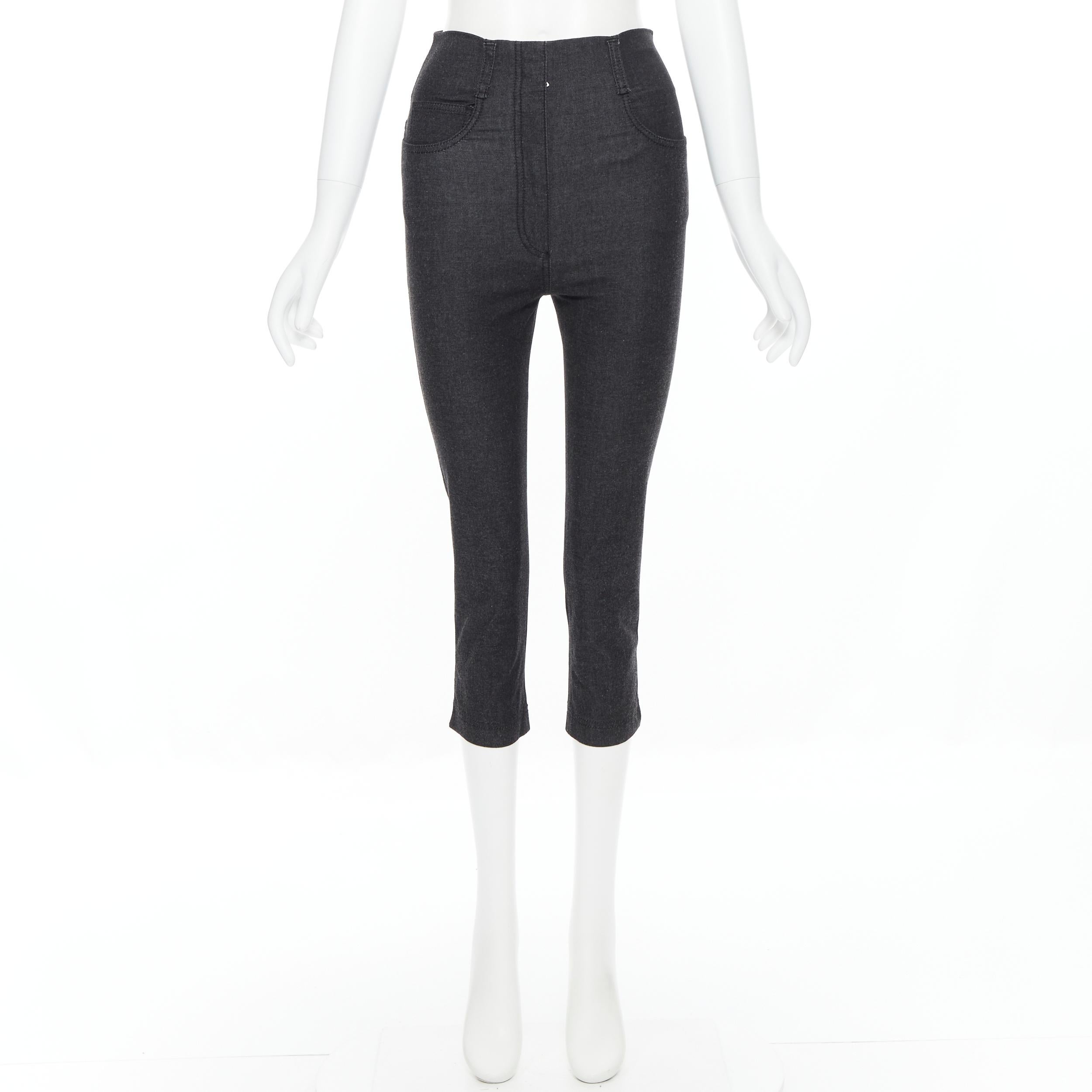 Black PRADA washed grey cotton high waisted cropped stretch jeans IT38