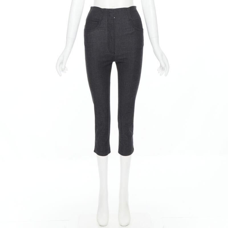 Black PRADA washed grey cotton high waisted cropped stretch jeans IT38 For Sale