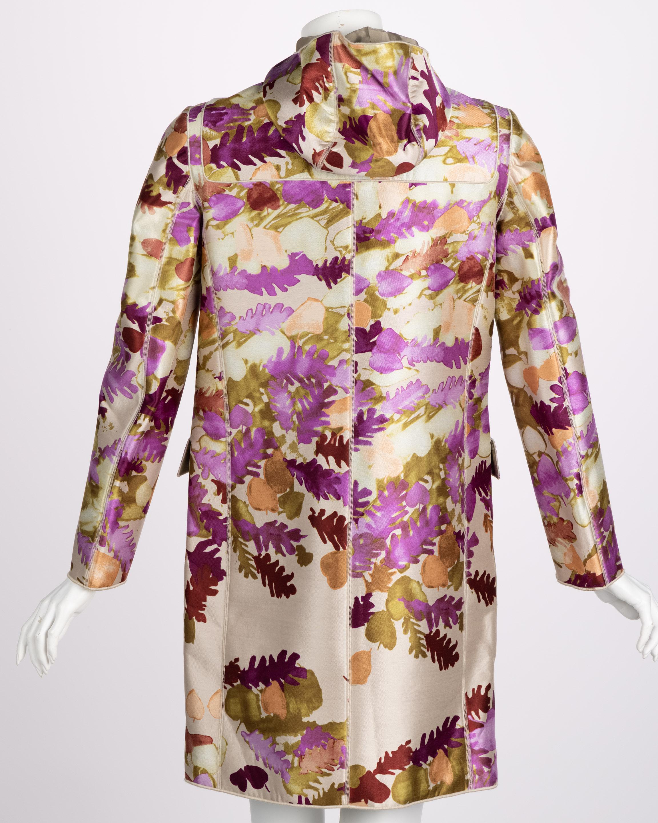 Brown Prada Watercolor Leaves Duffle Coat Runway F/W 1999, look #32