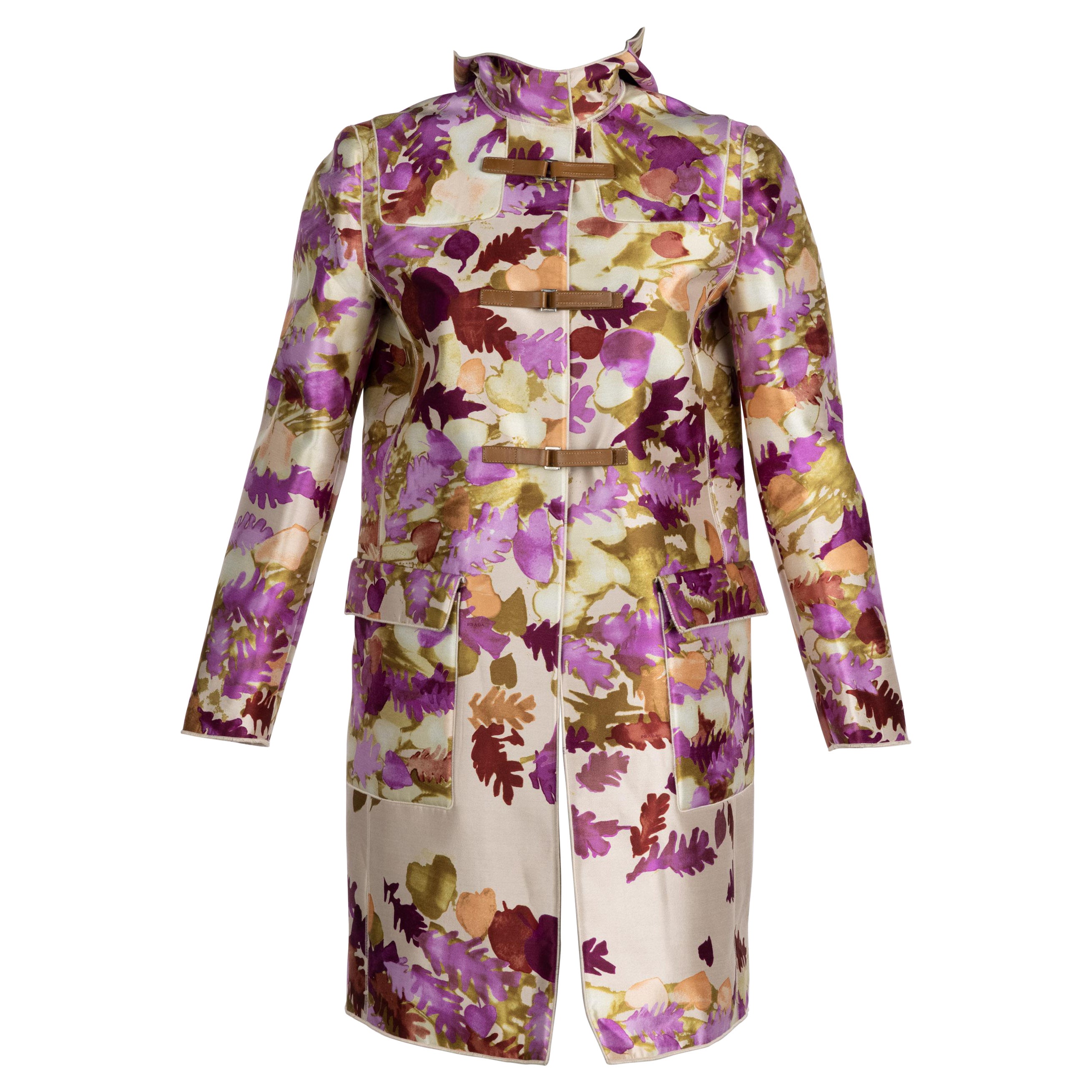 Prada Watercolor Leaves Duffle Coat Runway F/W 1999, look #32