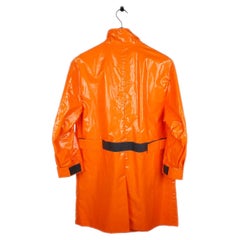 Prada Wet Efect Raincoat Men Orange Over Coat Jacket Size M