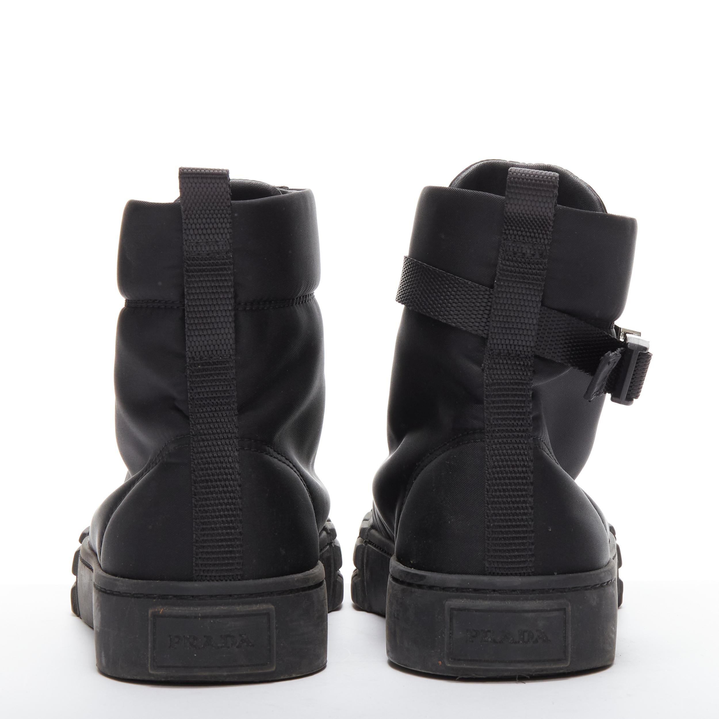 PRADA Wheel black Tessuto nylon silver buckle strap high top sneaker EU37.5 2