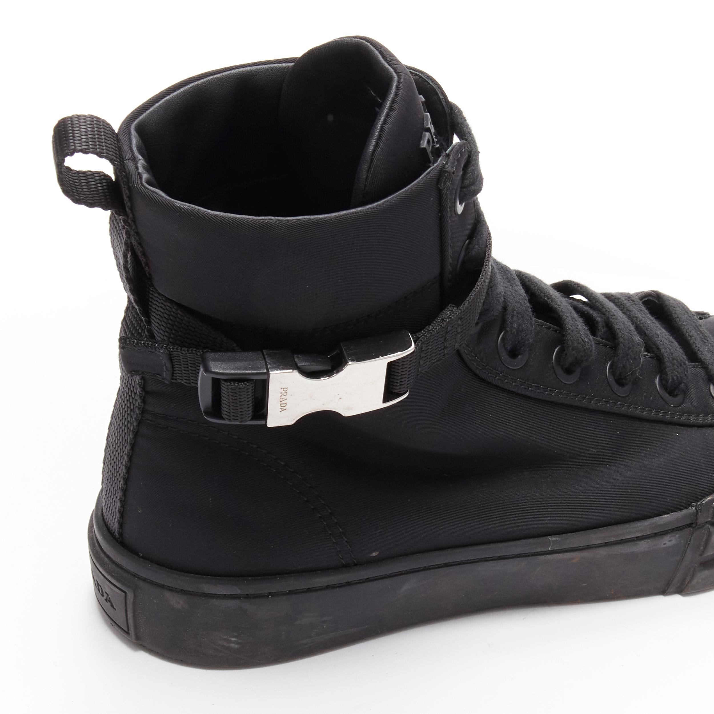PRADA Wheel black Tessuto nylon silver buckle strap high top sneaker EU37.5 4