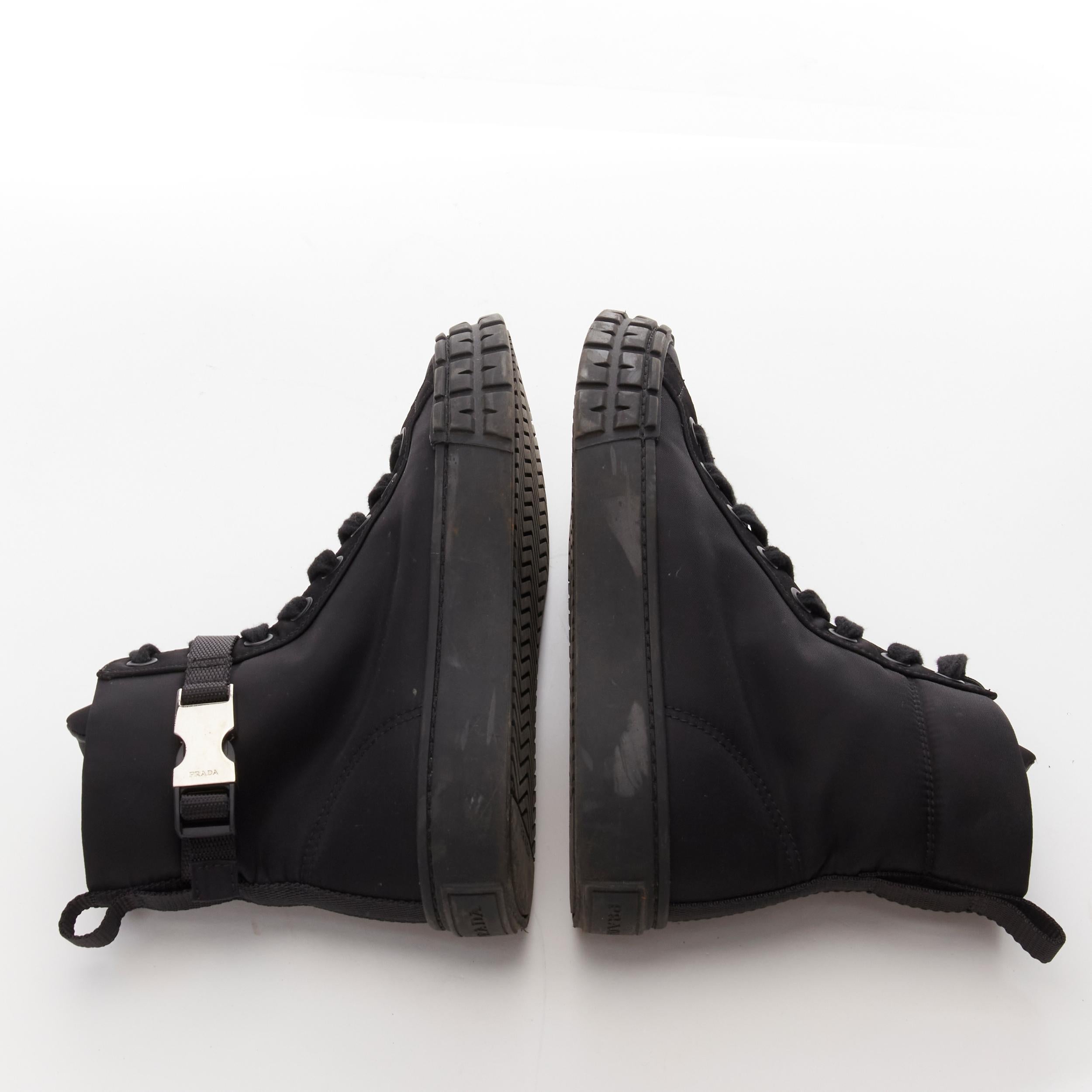 PRADA Wheel black Tessuto nylon silver buckle strap high top sneaker EU37.5 5