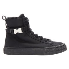 PRADA Wheel black Tessuto nylon silver buckle strap high top sneaker EU37.5