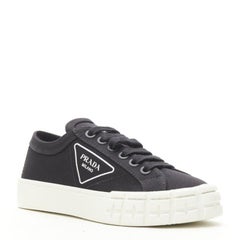 PRADA Wheel Gabardine black canvas triangle logo outsole sneaker EU39.5