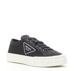 PRADA Wheel Gabardine black canvas triangle logo outsole sneaker EU39.5