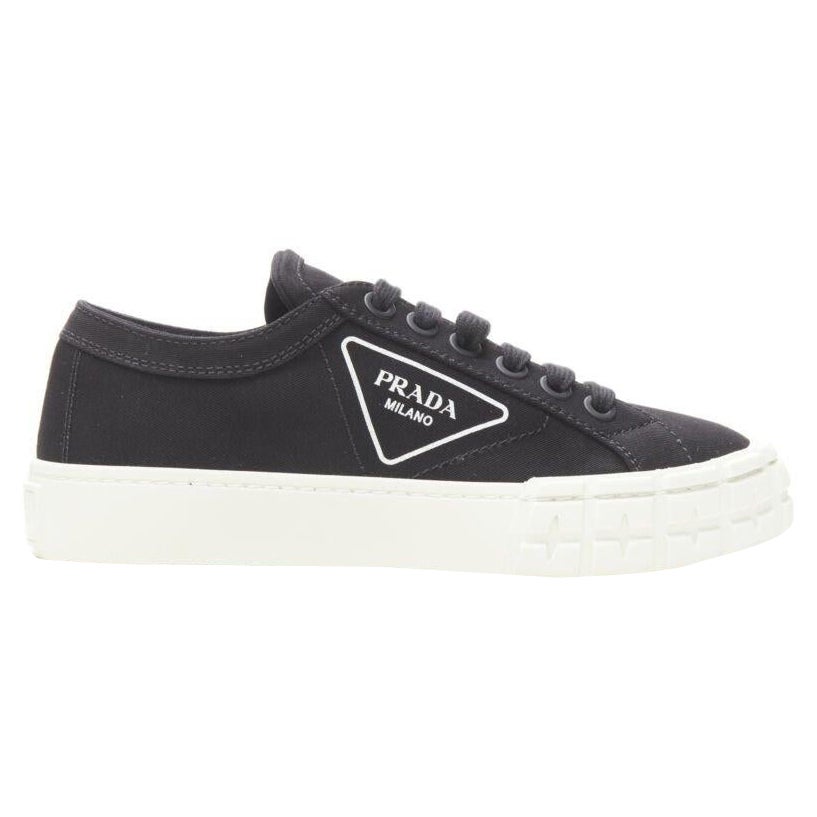 PRADA Wheel Gabardine black canvas triangle logo outsole sneaker EU39.5