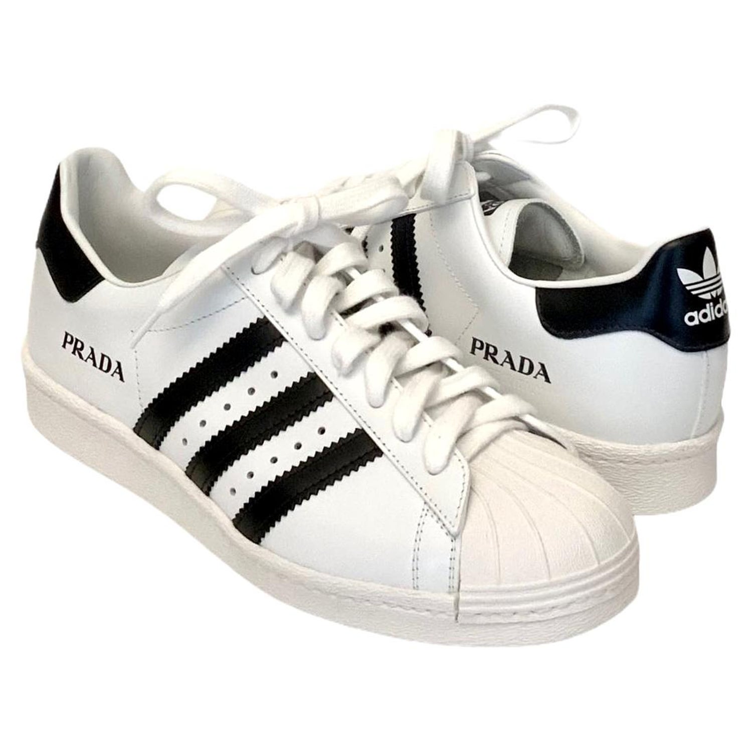 Prada White and Black Adidas Superstar Sneakers at 1stDibs