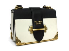 Prada White and Black Leather Cahier Bag