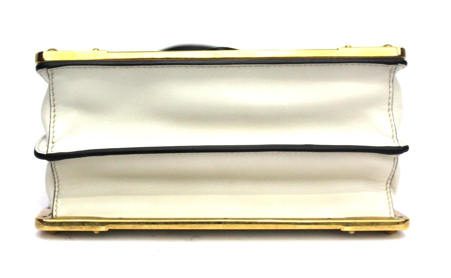 Women's Prada White and Black Leather Cahier Bag