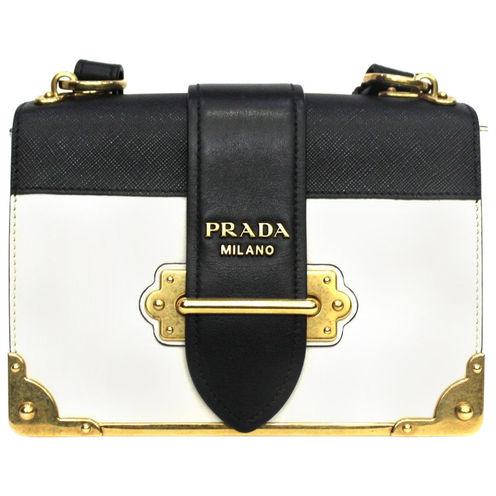 Prada White and Black Leather Cahier Bag
