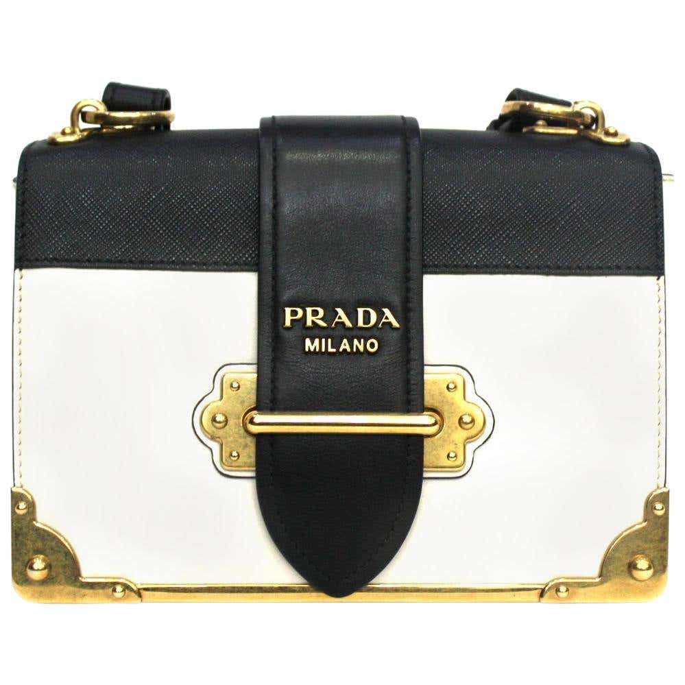 Prada White and Black Leather Cahier Bag at 1stDibs