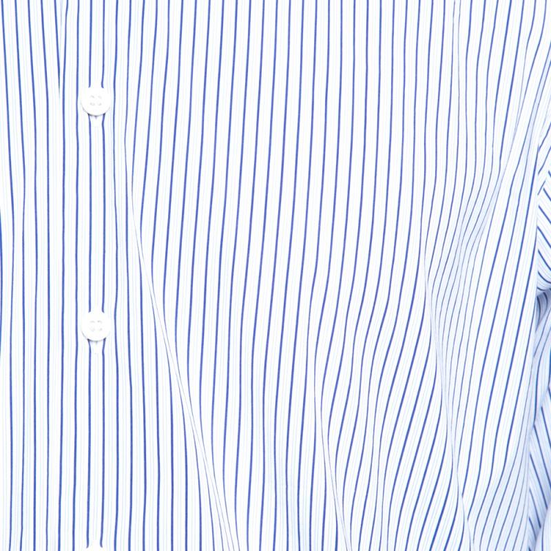 Purple Prada White and Blue Striped Button Front Long Sleeve Shirt XL