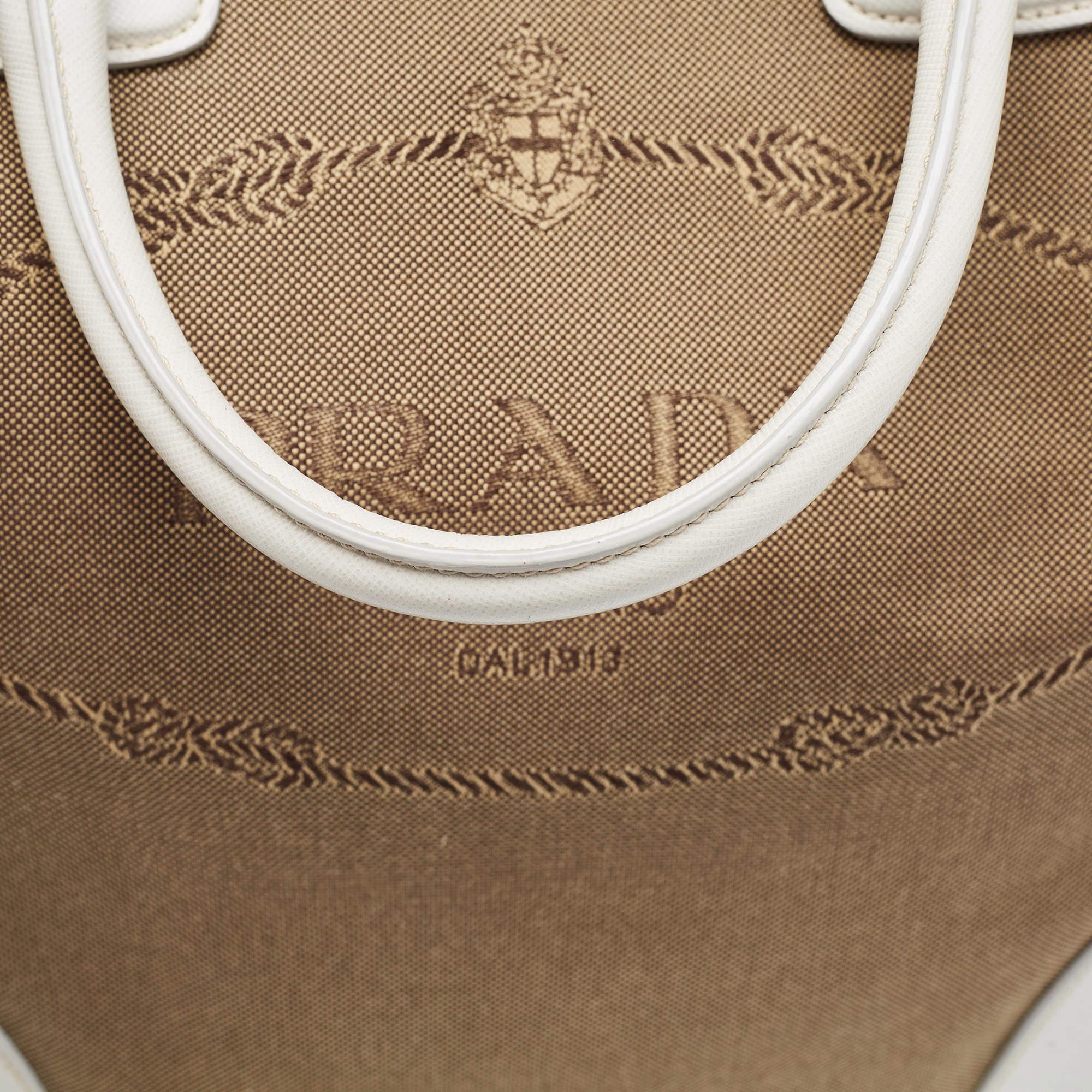 Prada White/Beige Canvas and Saffiano Leather Large Convertible Tote 8