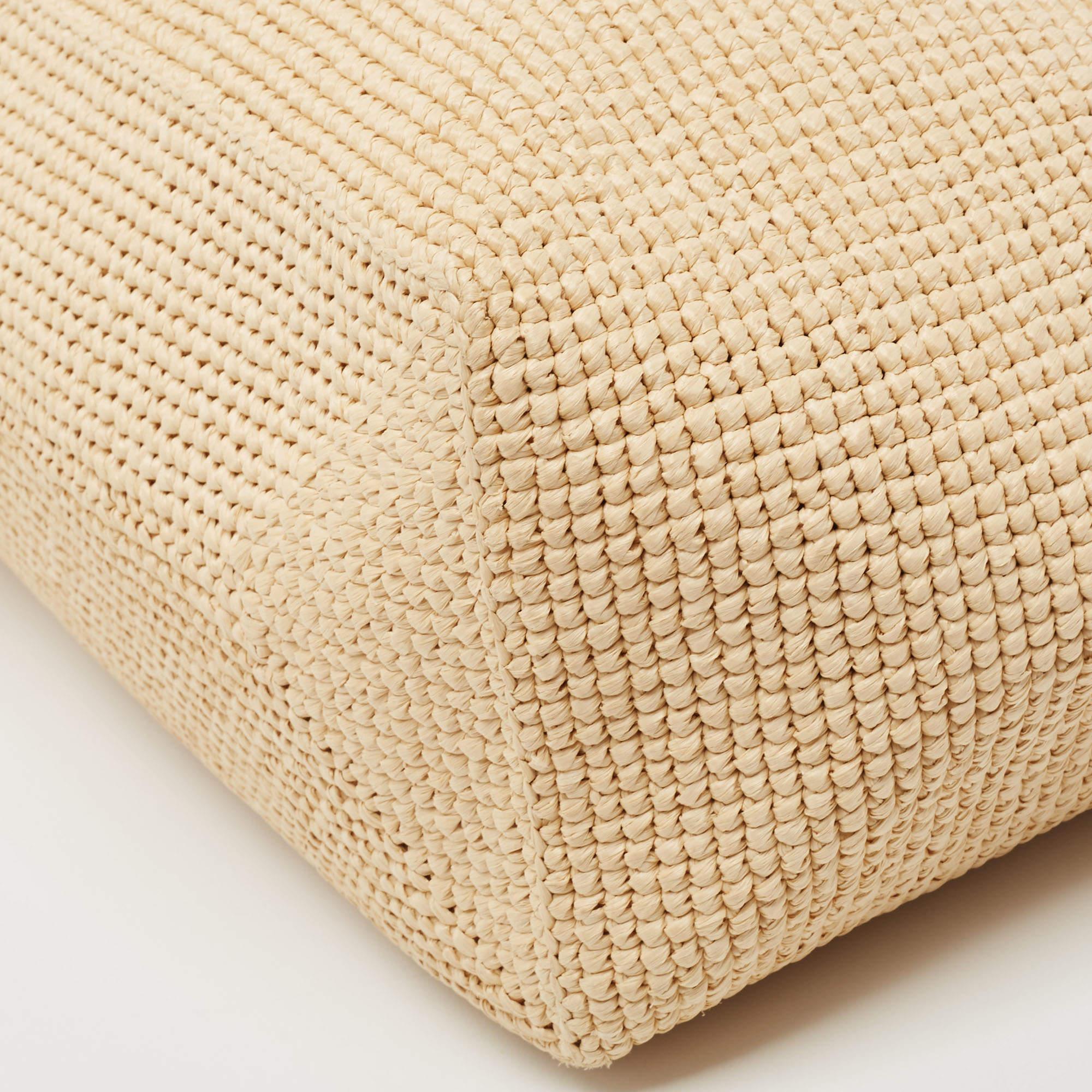 Women's Prada White/Beige Crochet Straw and Leather Tote