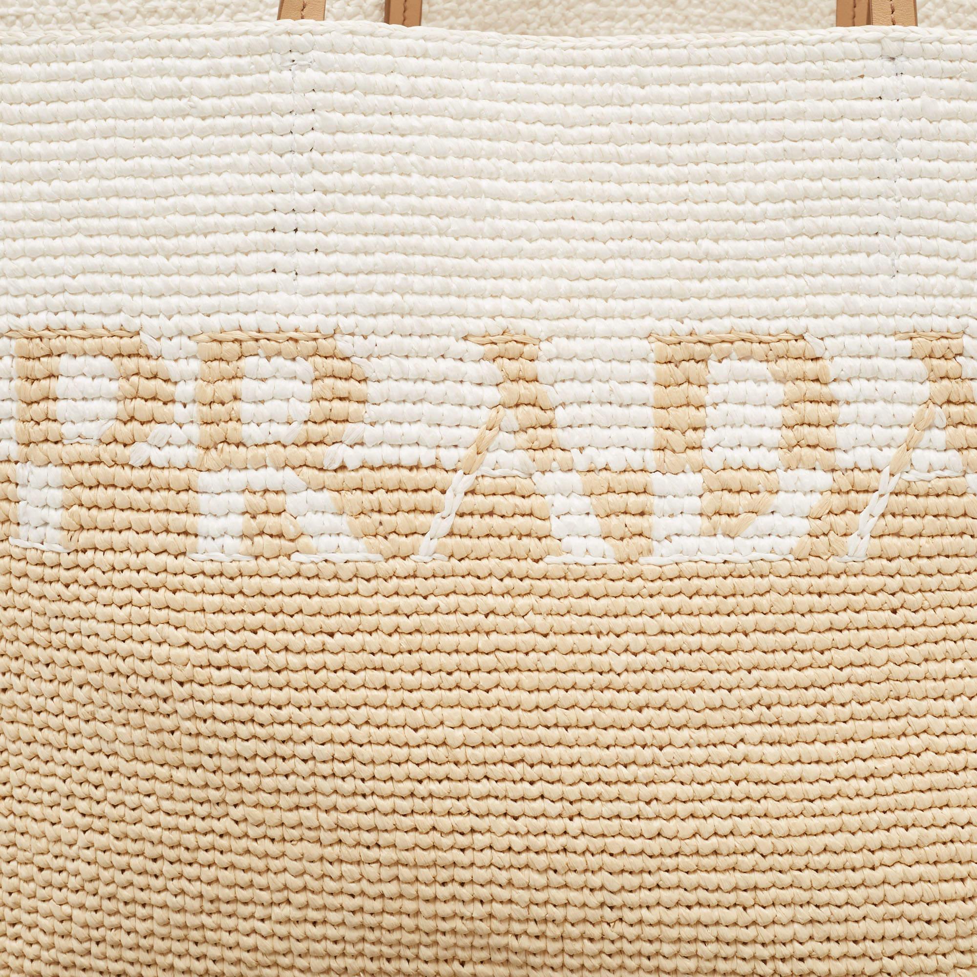 Prada White/Beige Crochet Straw and Leather Tote 3