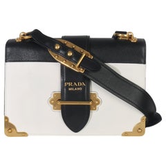 Prada White Black City Calf Saffiano Cahier Bag