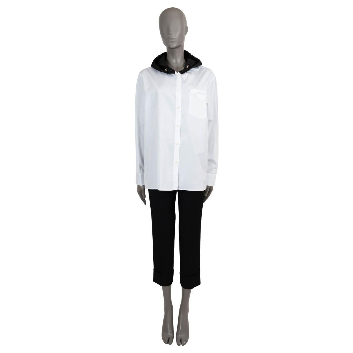 PRADA white & black cotton 2022 HOODED Button-Up Shirt 38 XS For Sale 1