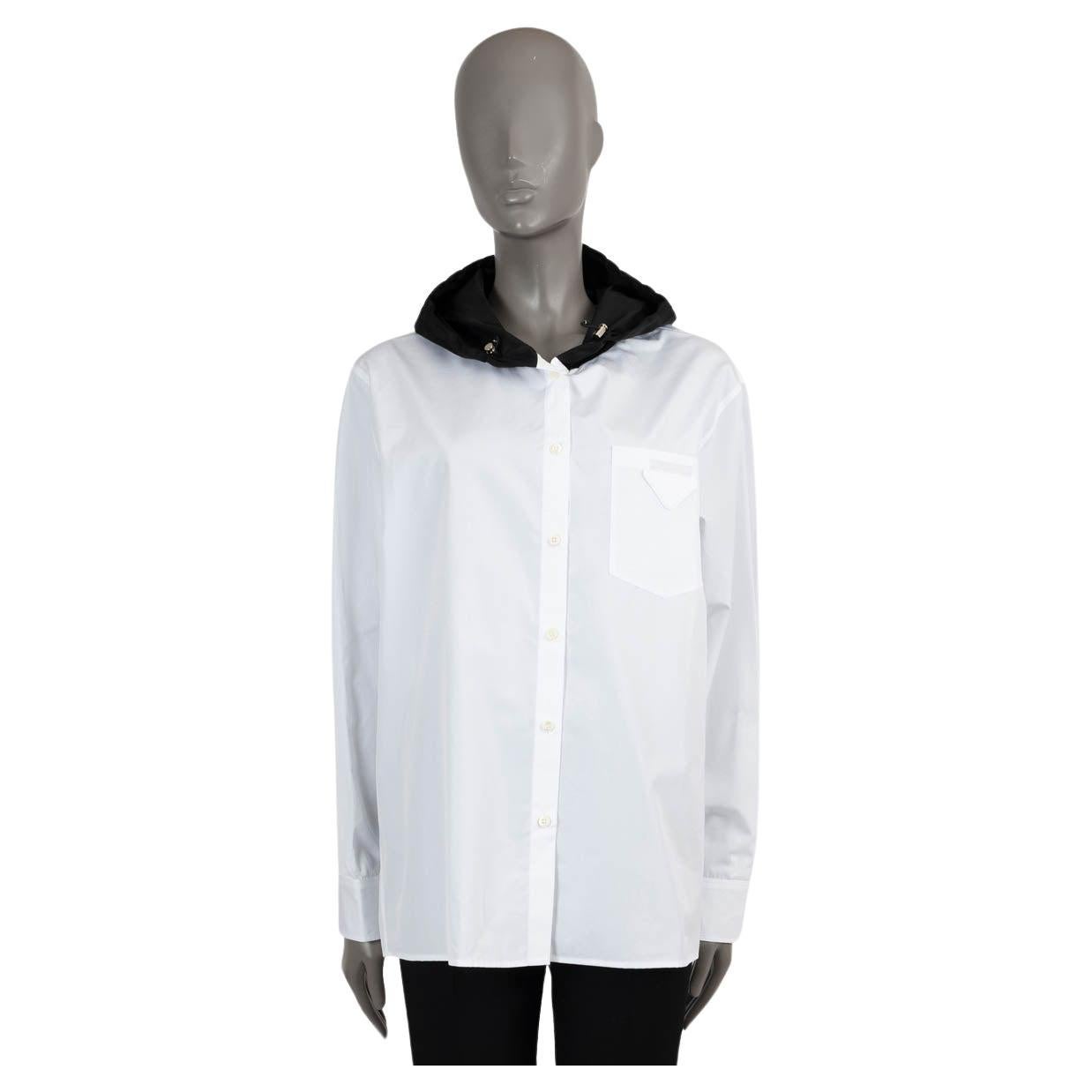 PRADA white & black cotton 2022 HOODED Button-Up Shirt 38 XS For Sale