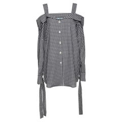 Prada White/Black Gingham Pattern Cotton Off The Shoulder Shirt M