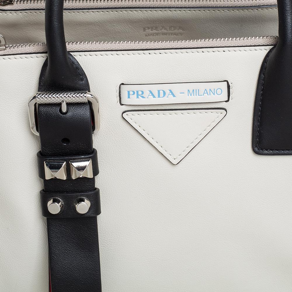 Prada White/Black Grace Lux Leather Concept Tote 1