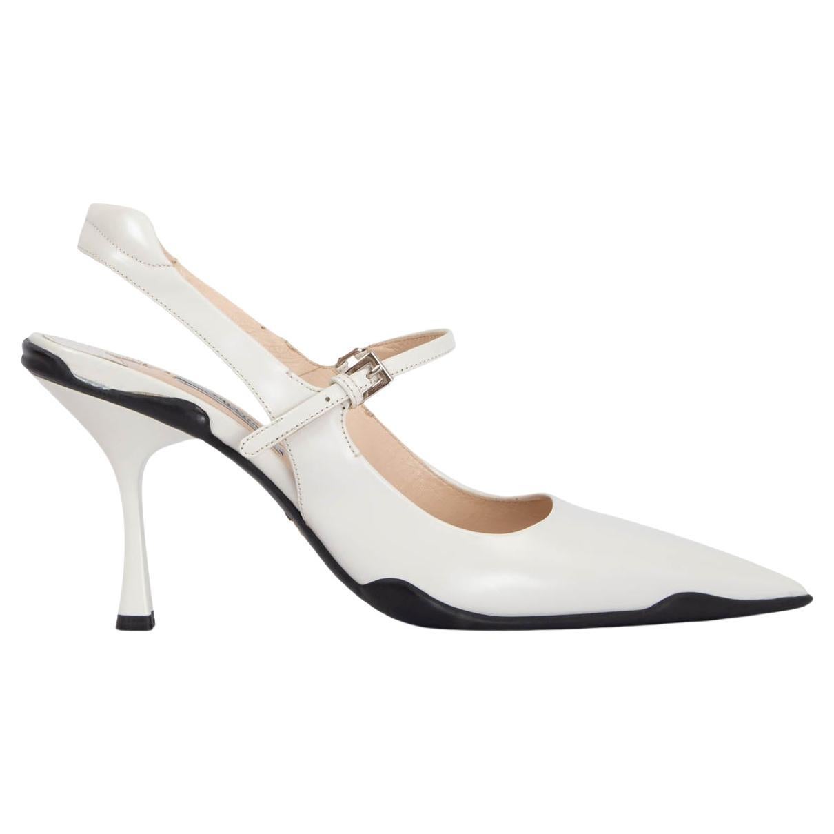 PRADA white & black leather 2019 POINTED TOE SLINGBACKS Pumps Shoes 39