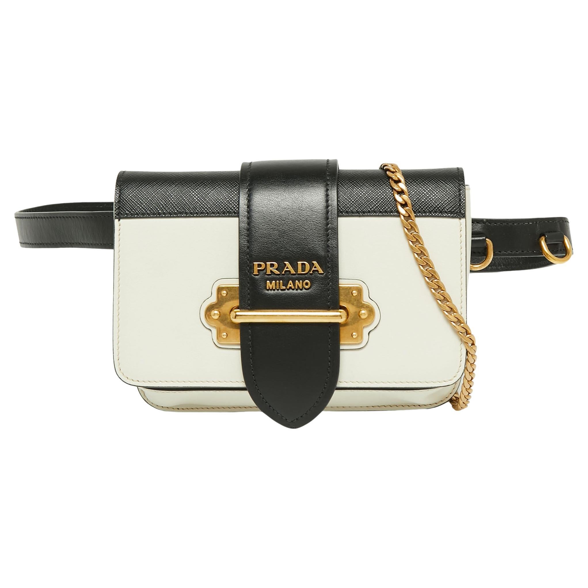 Prada White/Black Leather Cahier Belt Bag For Sale at 1stDibs