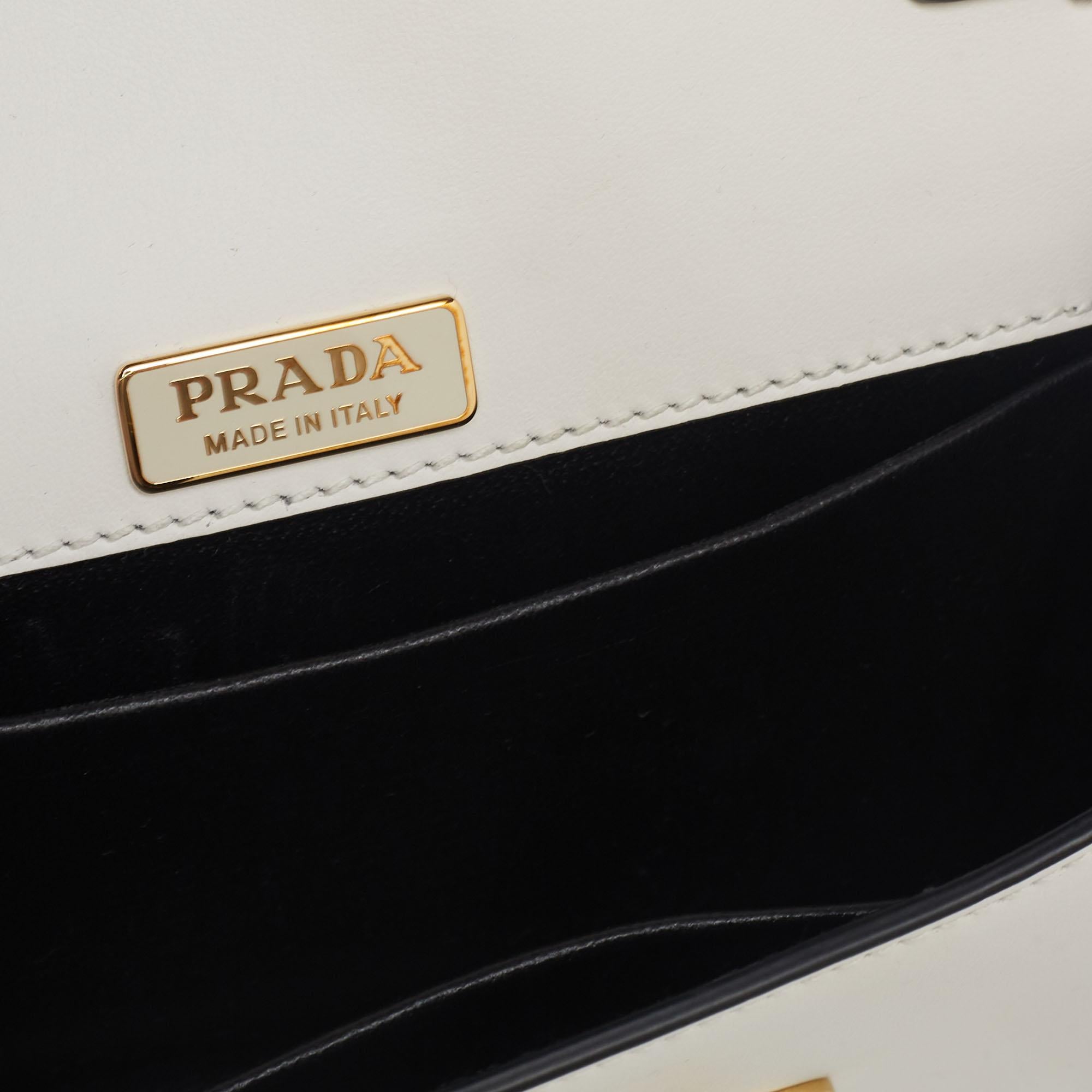 Prada White/Black Leather Cahier Shoulder Bag 2
