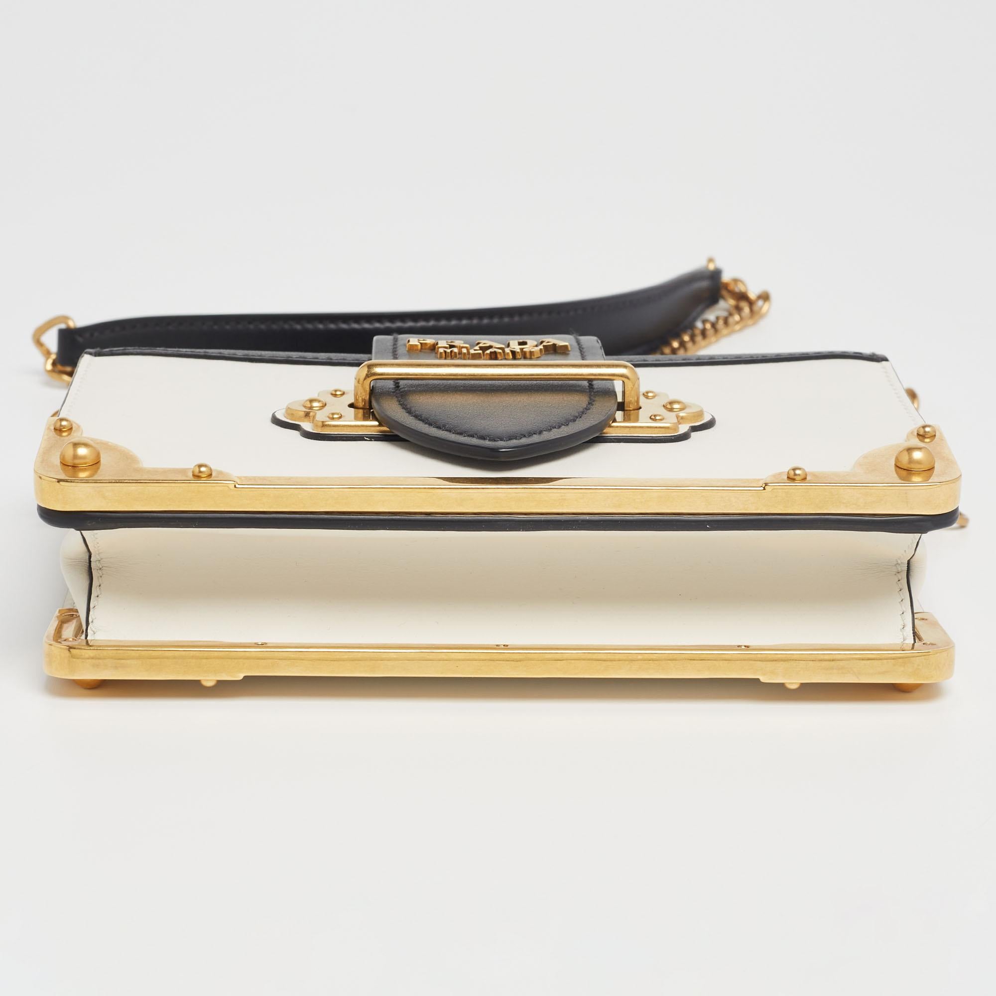prada cahier bag black and white
