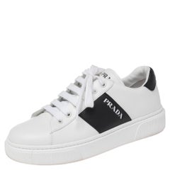 Prada White/Black Leather Low Top Sneakers Size 38