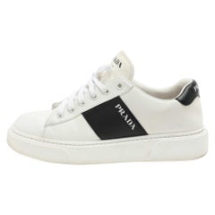 Prada White/Black Leather Low Top Sneakers Size 38.5
