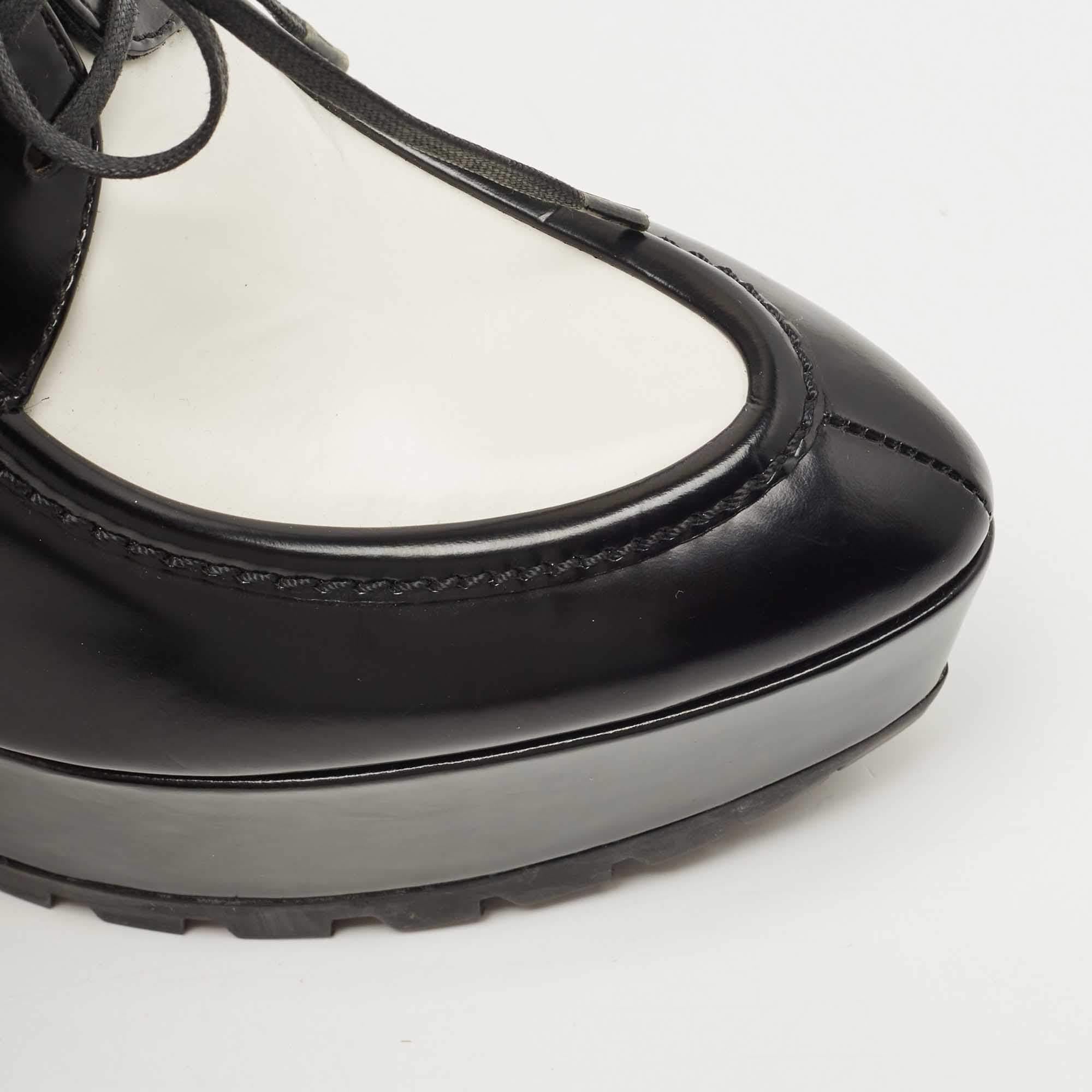 Prada White/Black Leather Platform Wedges Lace Up Derby Size 38 2