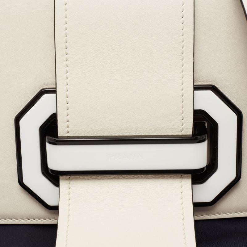Prada White/Black Leather Plex Ribbon Flap Shoulder Bag 7