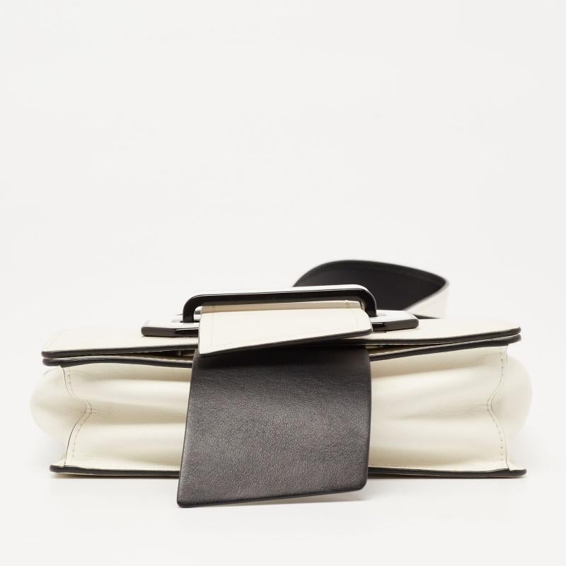 Women's Prada White/Black Leather Plex Ribbon Flap Shoulder Bag