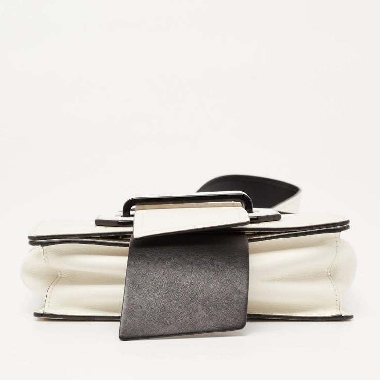 Women's Prada White/Black Leather Plex Ribbon Flap Shoulder Bag For Sale