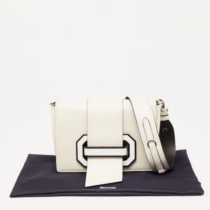 Prada White/Black Leather Plex Ribbon Flap Shoulder Bag 3