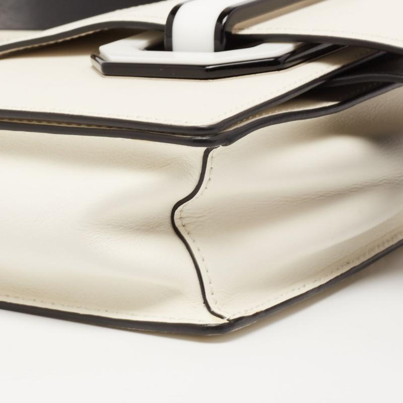 Prada White/Black Leather Plex Ribbon Flap Shoulder Bag 4