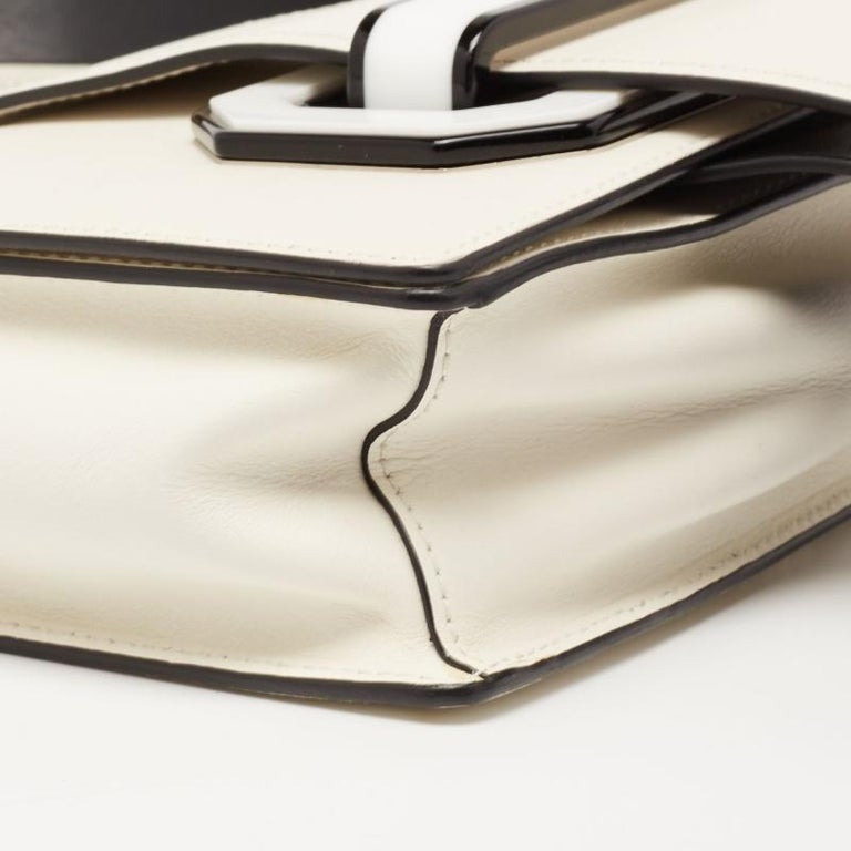 Prada White/Black Leather Plex Ribbon Flap Shoulder Bag For Sale 4